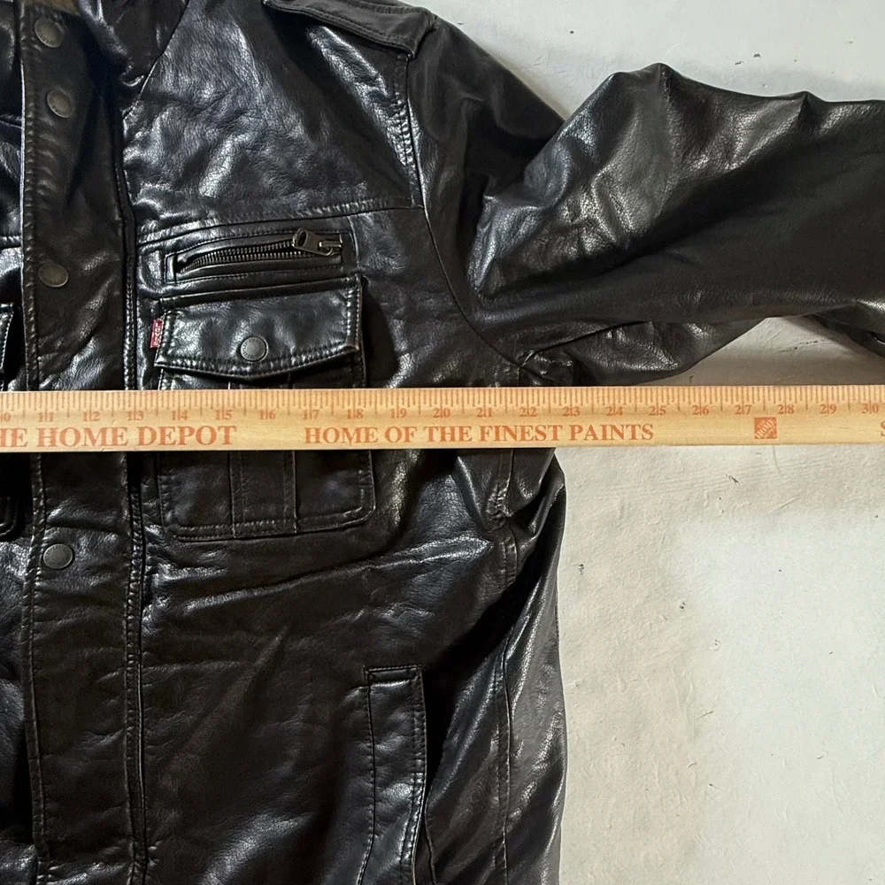 Levi Strauss Faux Leather Jacket Men Large Brown Sherpa Lined Field Coat RN54163 - Picture 7 of 8